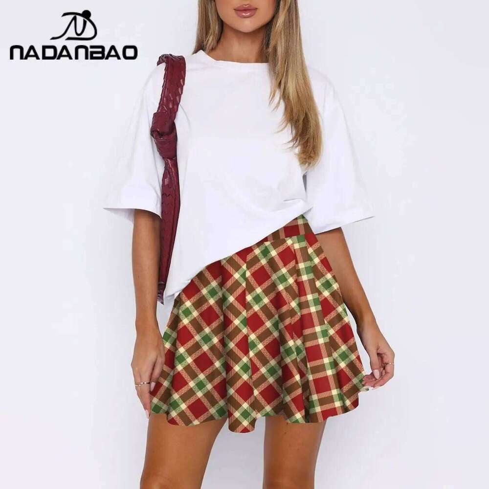 Nadanbao Summer Women High Waist Plaid Pleated Skirts Y2K Streetwear School Uniform A-Line Gym Student Short Skirt Girl XJ260309