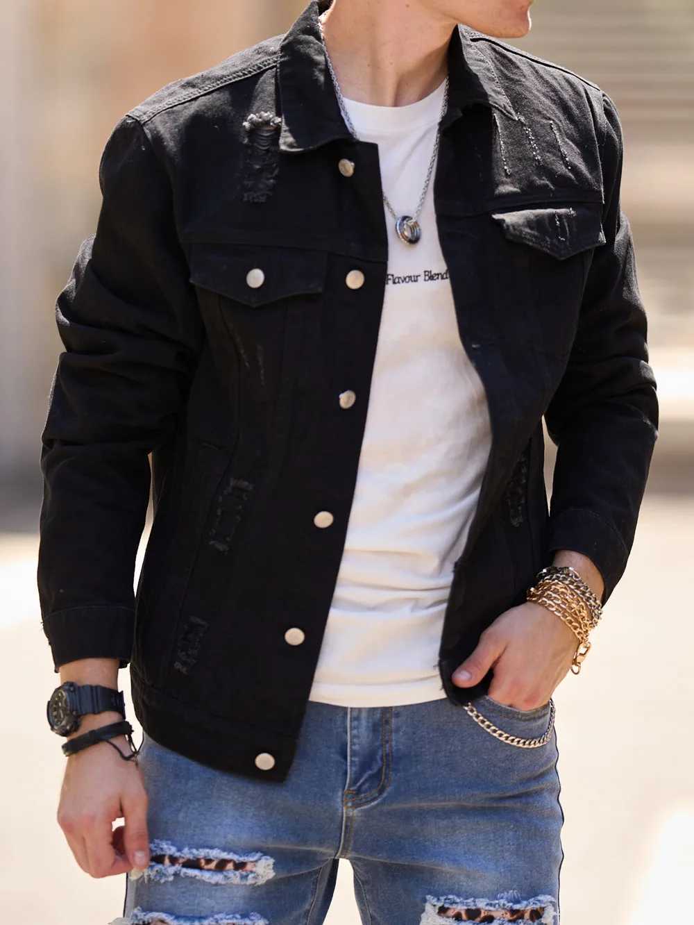 2023 Men Streetwear Fashion Slim Denim Jacket Male Simple solid Casual Jacket Coat M260309