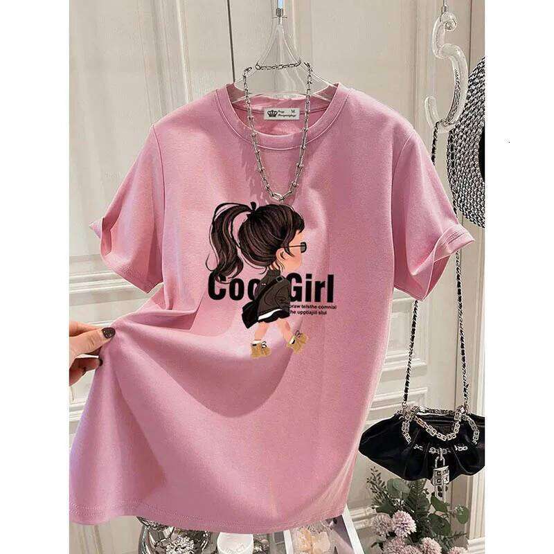 Summer Fashion Cool Girl Print T-shirts Women Clothing Casual Loose Pure Cotton Short Sleeve Top Tee All-match Elegant Pullovers XJ260306