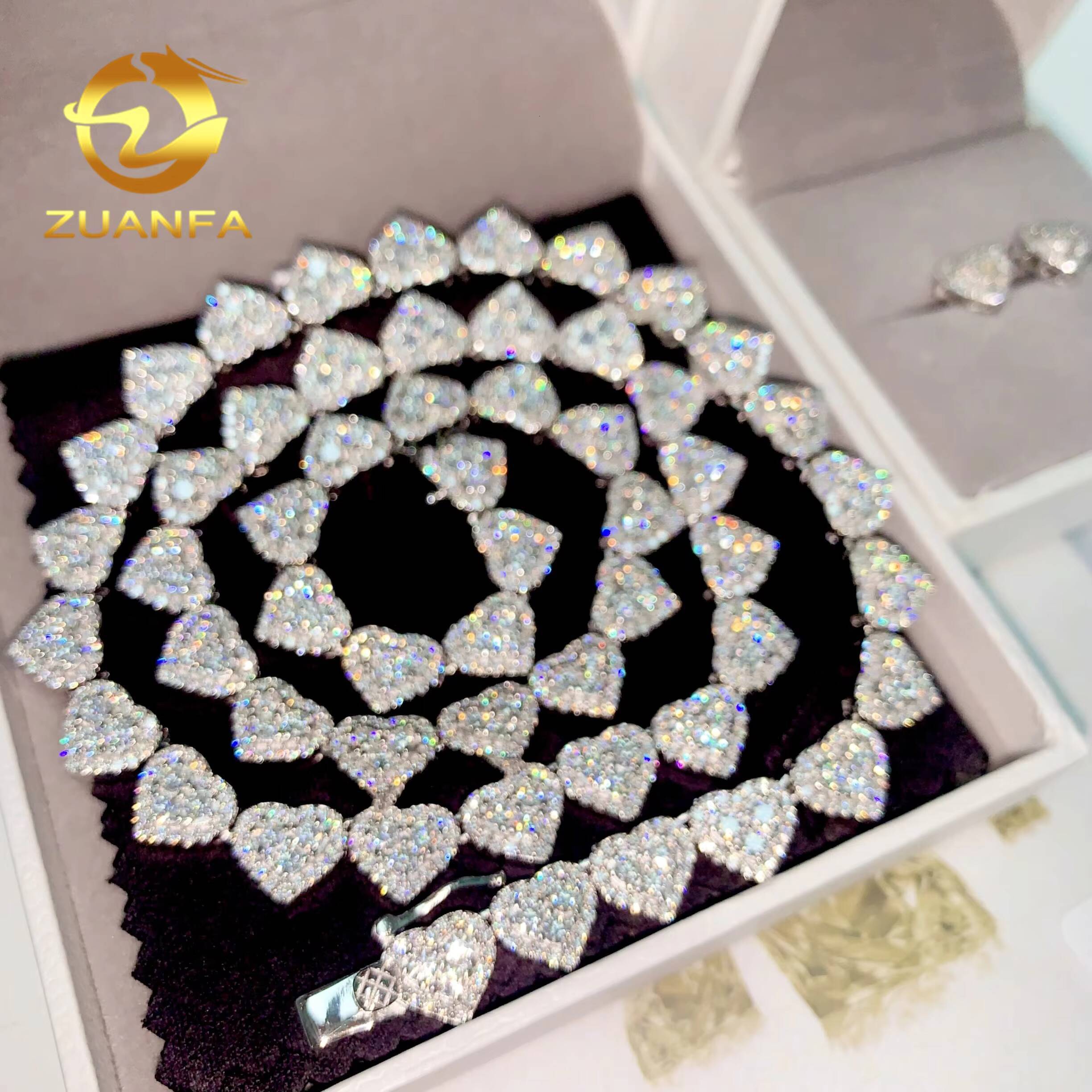 Heart Shape 8mm Moissanite Bracelet Women Real Gold Plated Iced Out Necklace Cuban Link Chain Moissanite Cuban Link Bracelet