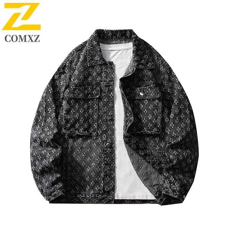 COMXZ 2025 Spring Fashion Distressed Brushed Plus Size Unisex Color Block Denim Jacket J8813 P65 Special Price M260309