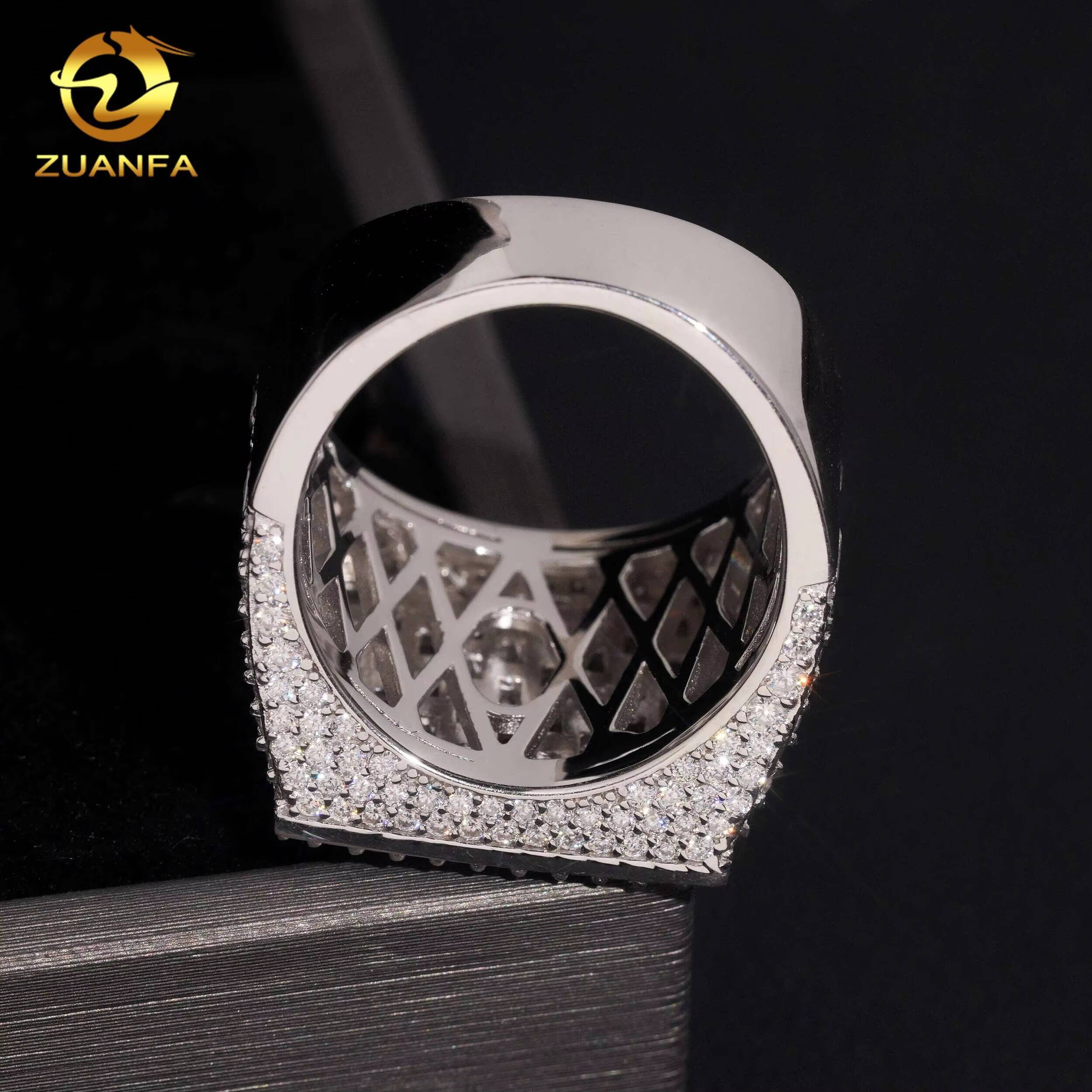 Glass Wall Square Front Top Full Iced Out Championship Ring 925 Moissanite Ring Iced Out Ring Men Diamond Ring Circle Ring