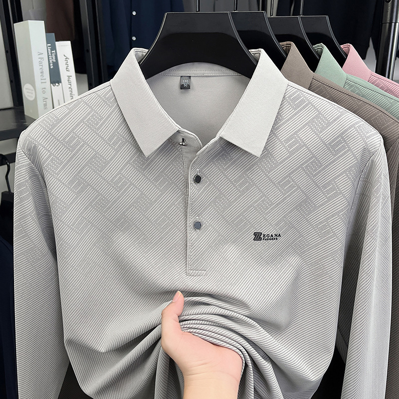 Luxury Brand Designer Clothes 2026 Spring New Long Sleeve T-Shirt Men's Fashion Casual Turn-Down Collar Plaid Polo Shirt For Middle-Aged And Youn
