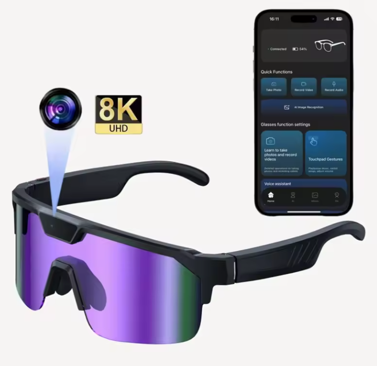 AI Smart Cycling Glasses Camera Video Record Real-time Translation UV Protection Sports Eyewear for Bike Fishing Men Women