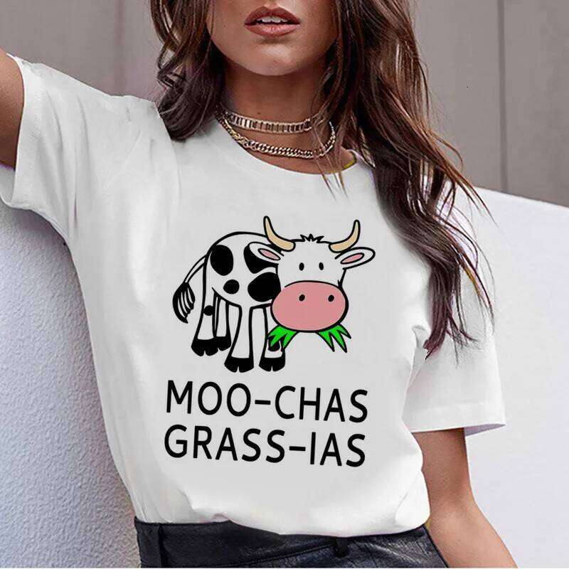 Cow t shirt print women female harajuku clothes tee korean ulzzang t-shirt 90s kawaii shirts femme tshirt Printed cartoon top XJ260306