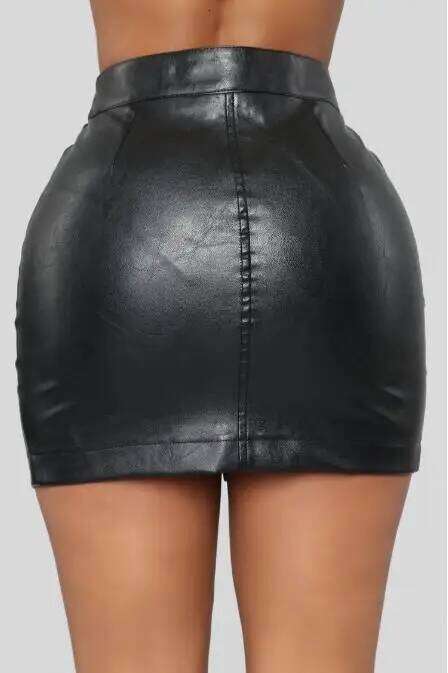 Sexy 2023 Spring Autumn Street Fashion High Waist Black Short Leather Zipper Design Bag Hip Female Skirt XJ260309