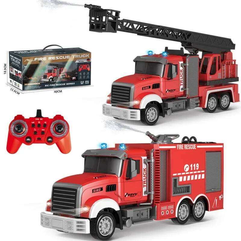 Rc Fire Engine Car 2.4G Remote Control Truck with Sound Lights Ladder Sprinkler Rescue Vehicle Kids Xmas Newyear Gift C260306