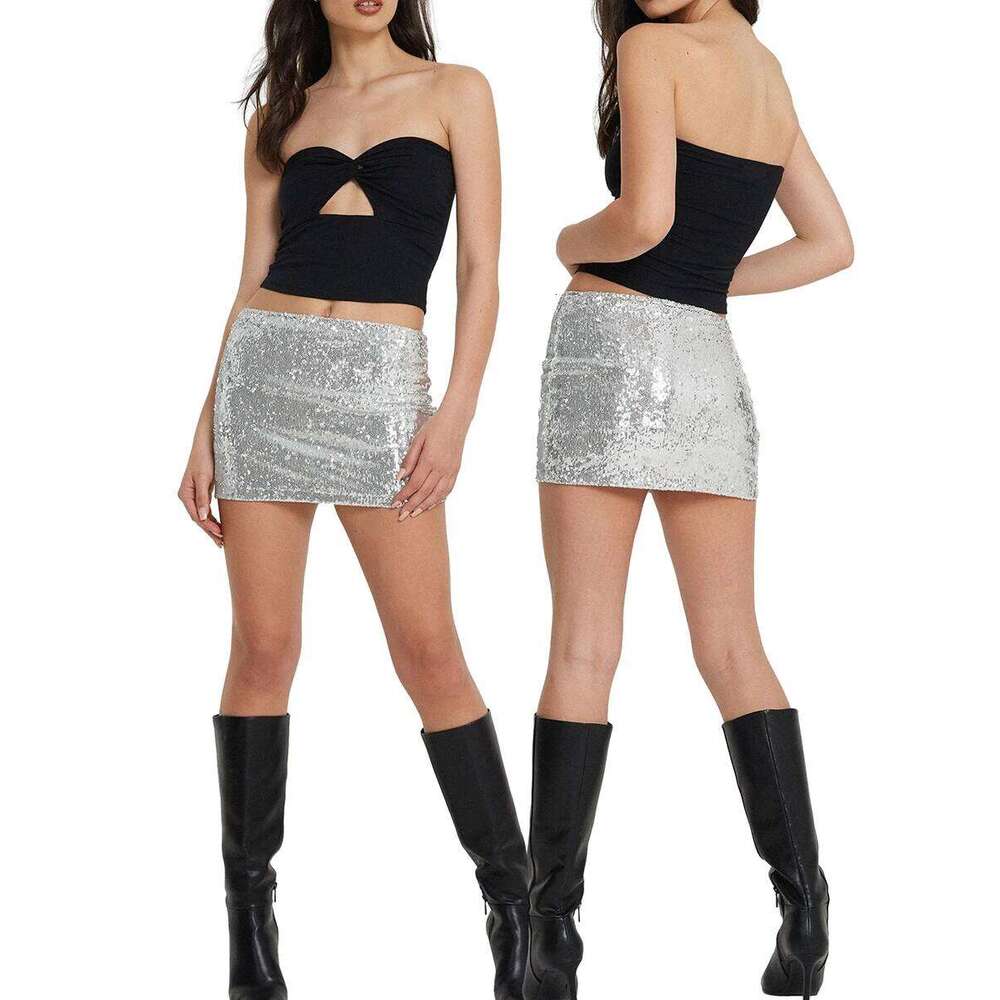 Women Bodycon Sequin Mini Skirts Sparkly Short Pencil Glitter Skorts for Events and Holiday Party Skirt XJ260309