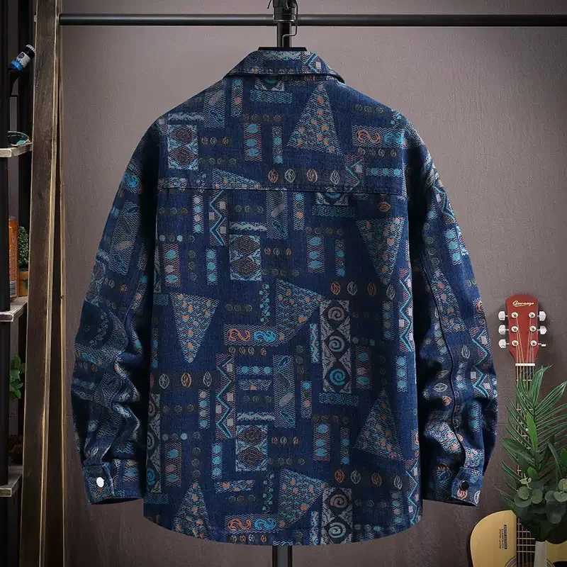 Autumn and Spring New Fashion Trend Printed American Vintage Denim Jacket Mens Casual Loose Sports High-grade Outerwear M-3XL M260309