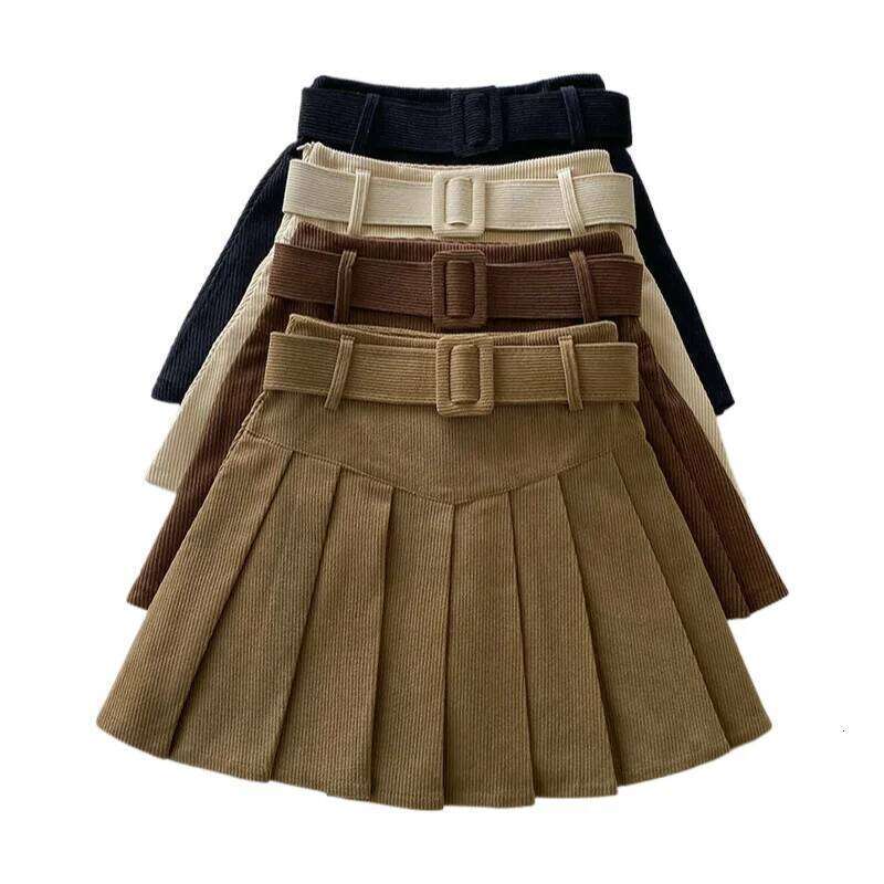 2025 Autumn Winter Corduroy Pleated Short Skirts For Woman Preppy Style High Waist Casual A-line Female Skirk XJ260309