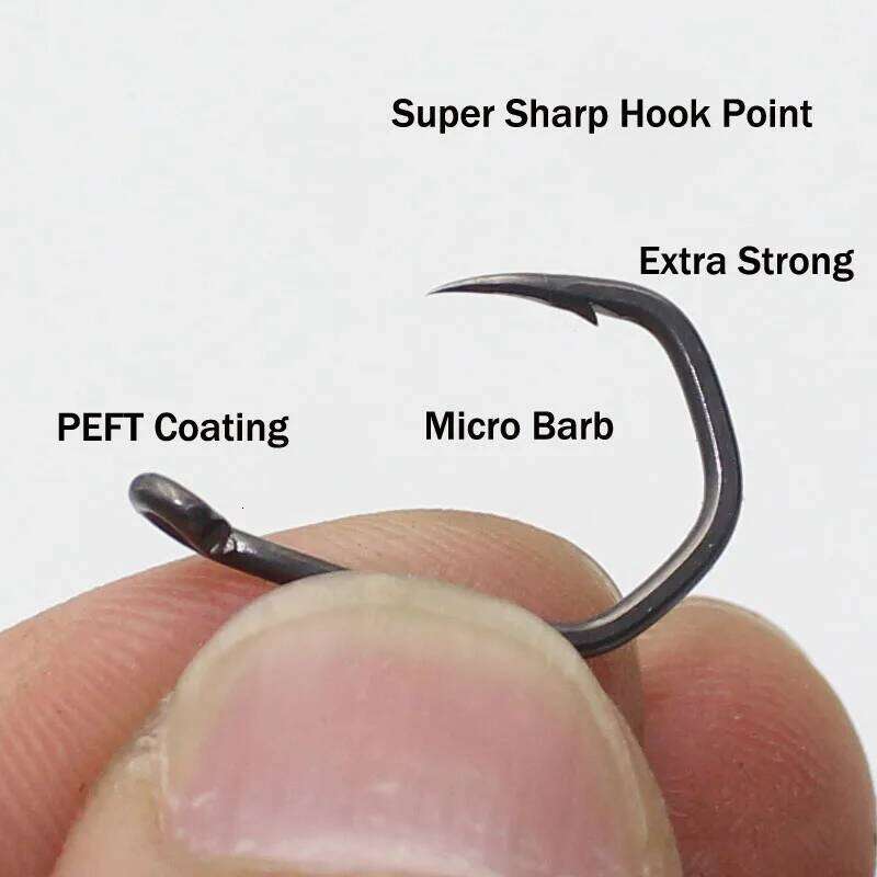 20PCS PTFE Coated Fishing High Carbon Steel Fishhooks Matt Black Barbed Curve Shank Gripper Style Sharp Carp Hooks S260305