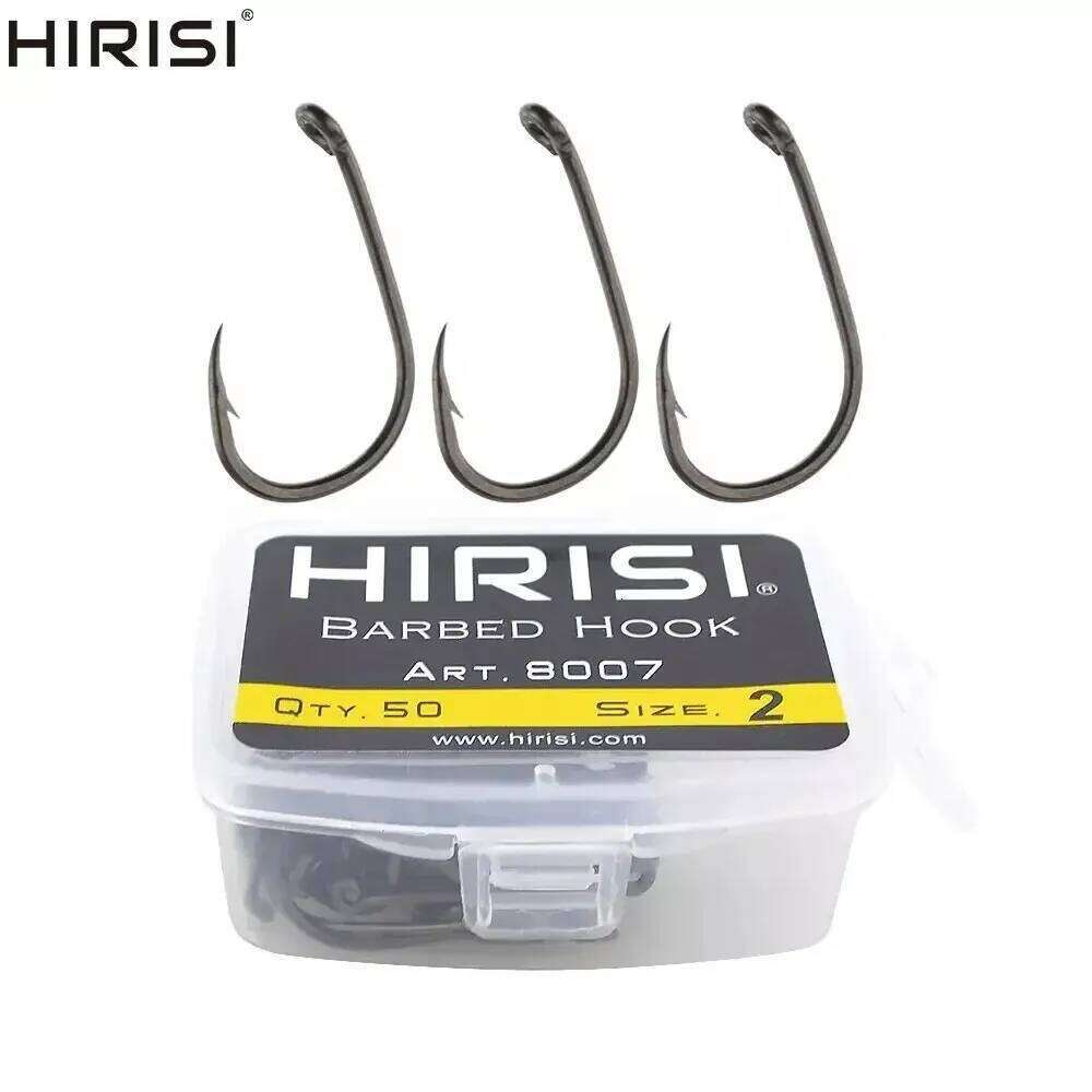 Hirisi 50Pcs Carp Fishing Barbed Hook High Carbon Steel Ring Eye Fishhook 8007 Size 2468 S260305 561