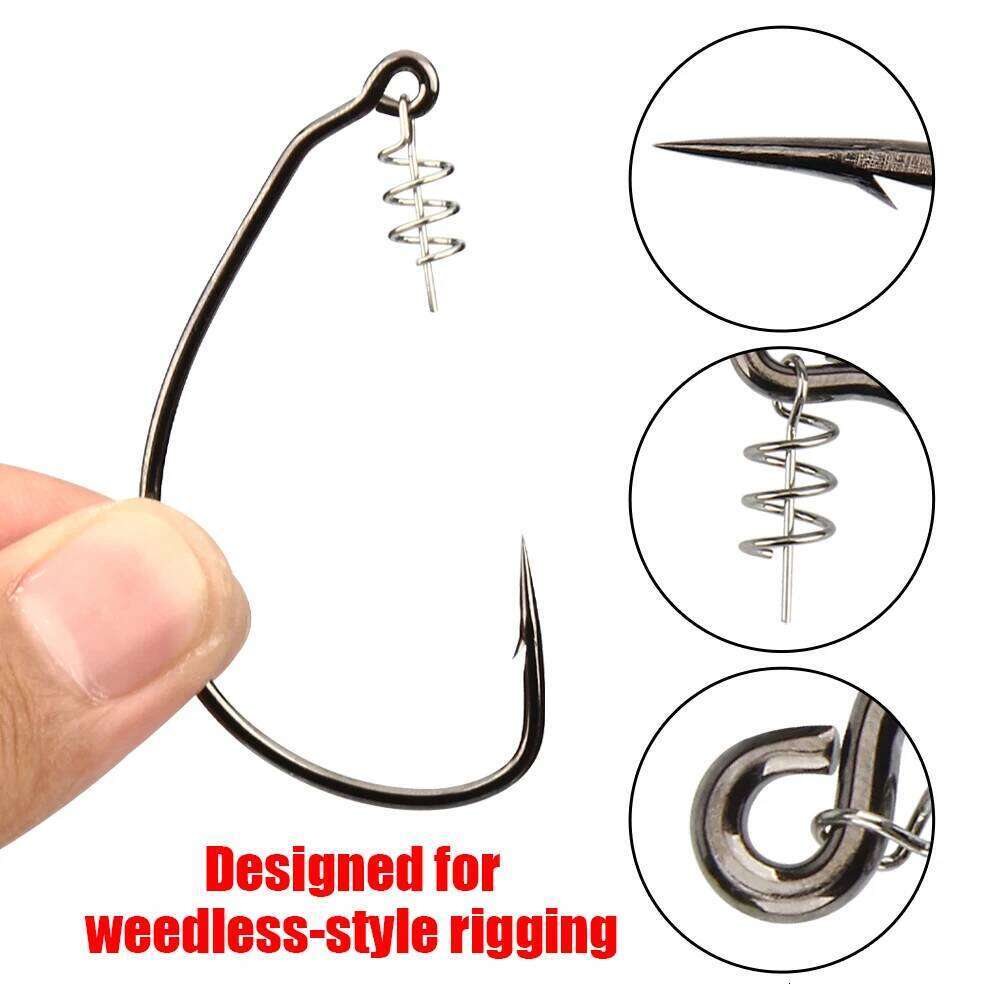 Spinpoler Raptor Unweighted Swimbait Hooks with Centering-pin Spring 5/0 7/0 10/0 High Carbon Steel Offset Wedless Fishhooks S260305