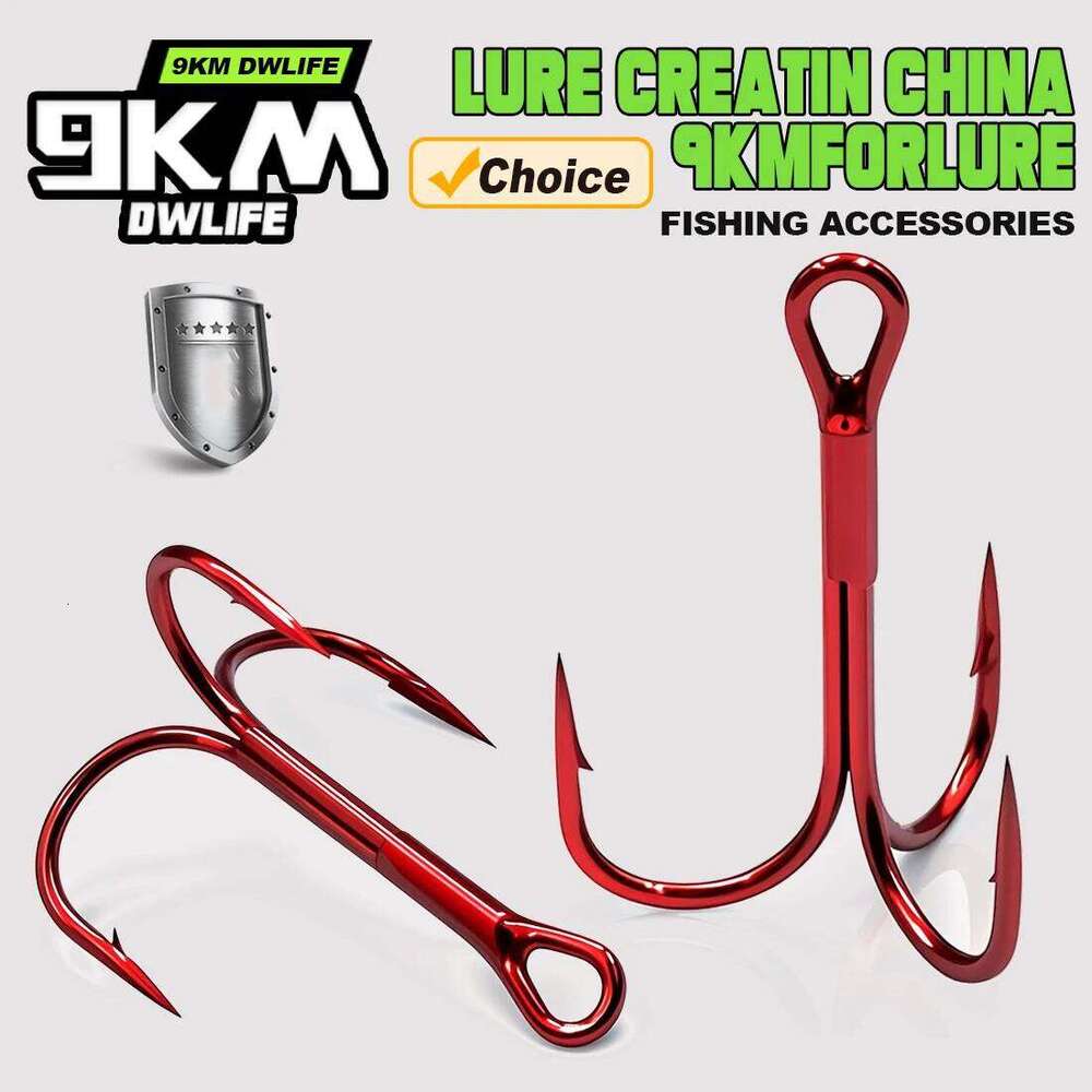 9KM 25Pcs Treble Hooks Red Fishing Triple Hook for Freshwater & Saltwater, High Carbon Steel S260305