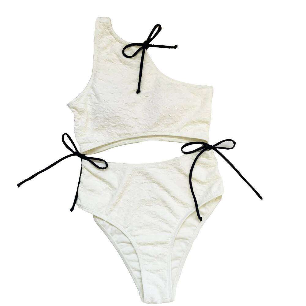 Sexy White High Waist Swimwear String Lace Up Bikinis Sets Woman 2025 Asymmetric Neck Swimsuits Bathing Suit Bikini Mujer Bather XJ260206