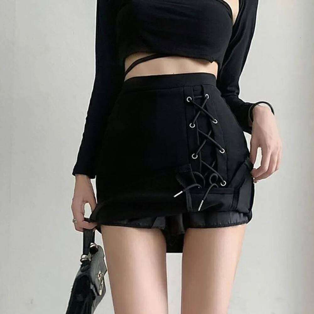 Black Short High Waist Mini Women's Fashion Clubwear Polyester Fabric Solid Color Spring Summer Skirt XJ260309