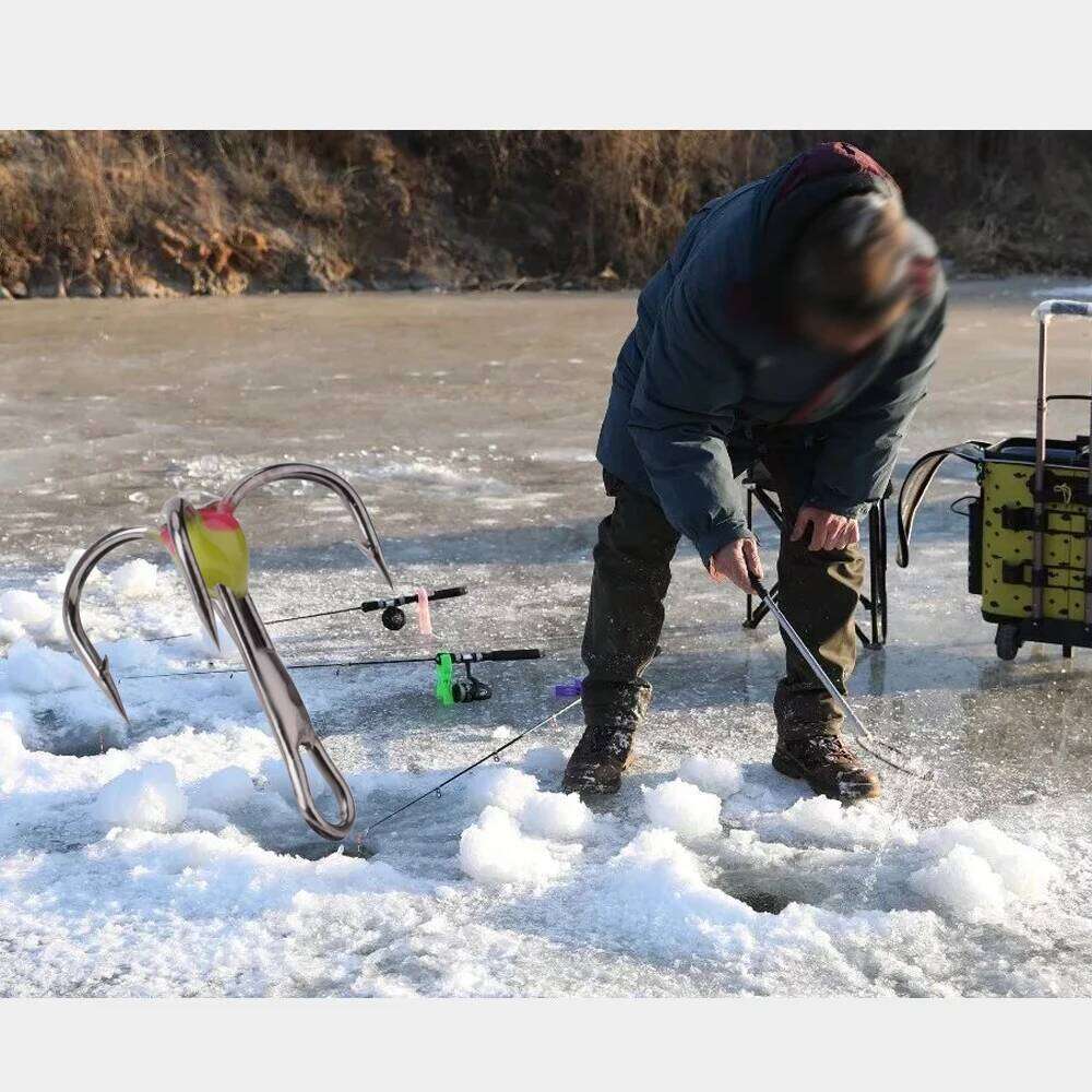 FISH KING Winter ice High Carbon Steel 5pcs/pack Overturned Barbed Trebles Hooks With Diamond Eye Fishing Tackle S260305