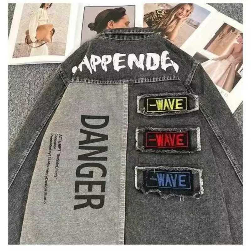 Men Vintage Denim Jacket Handsome Embroidery Jean Patchwork Long Sleeve Classic Outerwear Windbreaker Spring Autumn Coat M260309