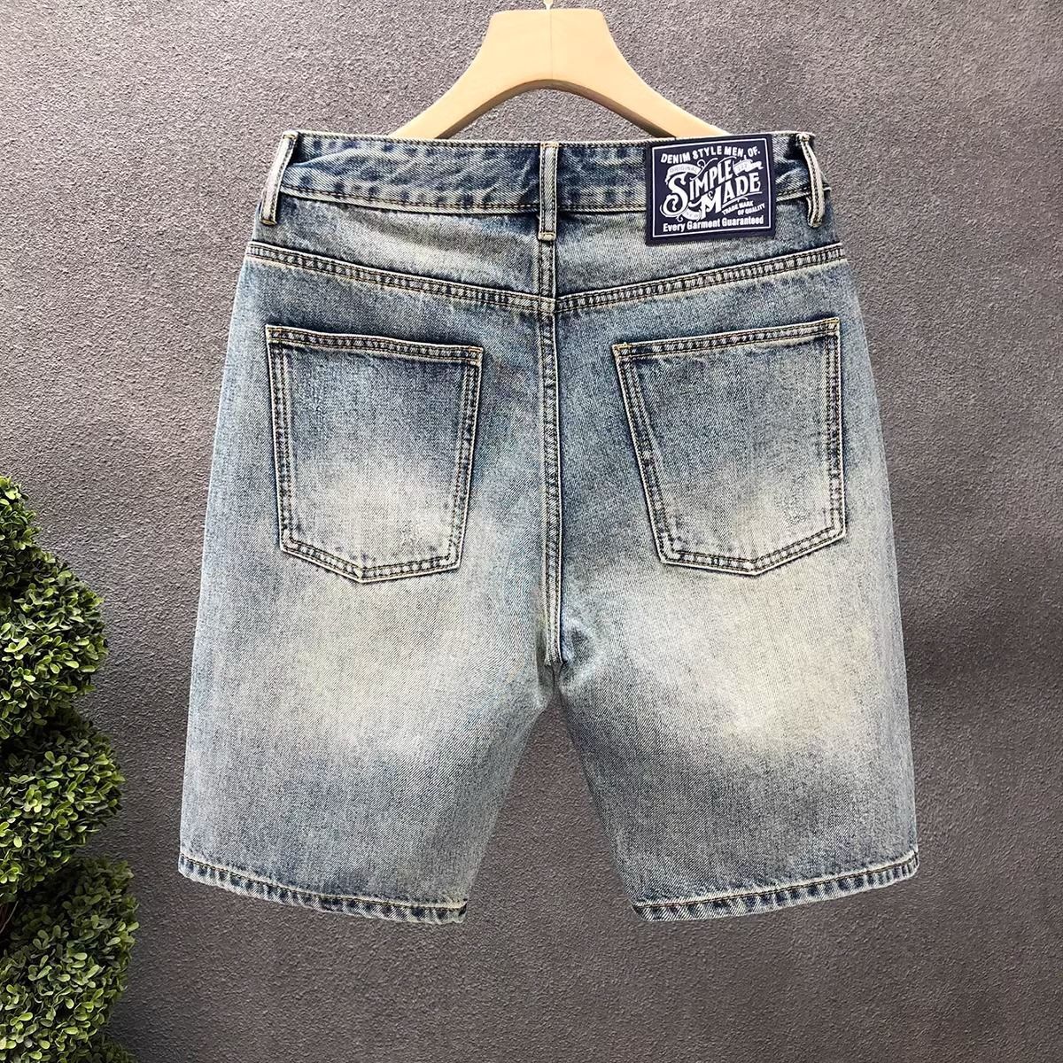 Men's Denim Jeans Shorts Casual Slim Fit Essential Designer Style Washed Distressed Stretch Fabric Knee Length Breathable Summer Daily Bottoms