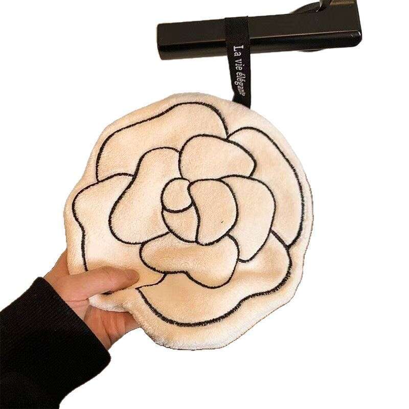 Kitchen Absorbent Cleaning Cloth Minimalist Camellia Hand Hangable Small Square Towel French Style Home Use for Kitchen Bedroom Decoration