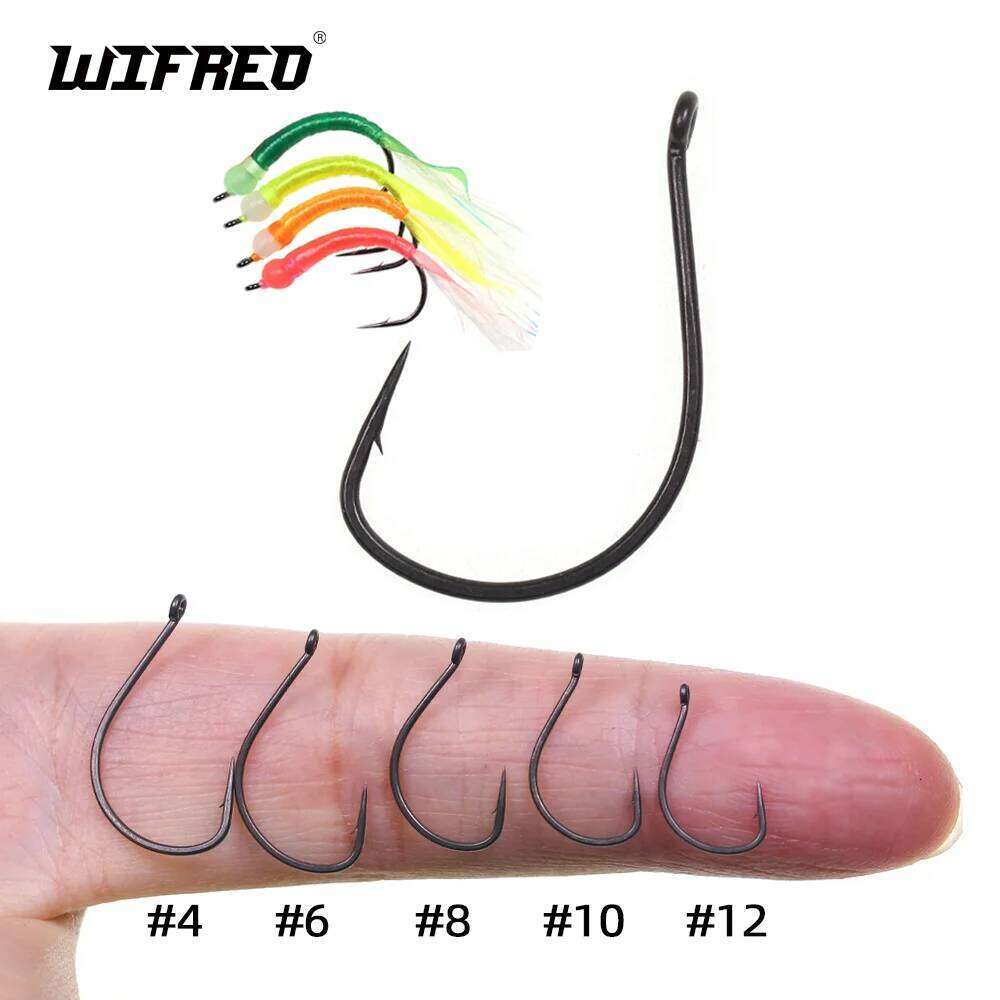 Wifreo 50pcs #4-#12 Small Size Wacky Nymphs Soft Shrimp Fly Tying Hook Drop Shot Rigs Crank Worm Trout Bass Fishhook S260305