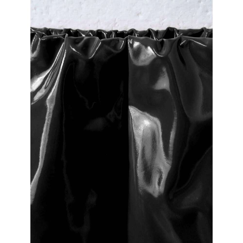 Women Sexy Skirts Glossy Patent Leather Miniskirt Solid Color Elastic Waistband Pencil Shiny Wet Look Latex Skirt Clubwear XJ260309