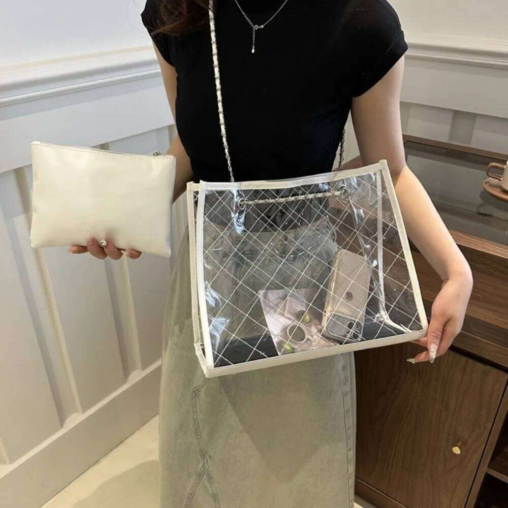 Large Capacity Transparent Shoulder Summer Underarm Waterproof Composite Bag Korean Style Storage Beach Portable Tote H260309