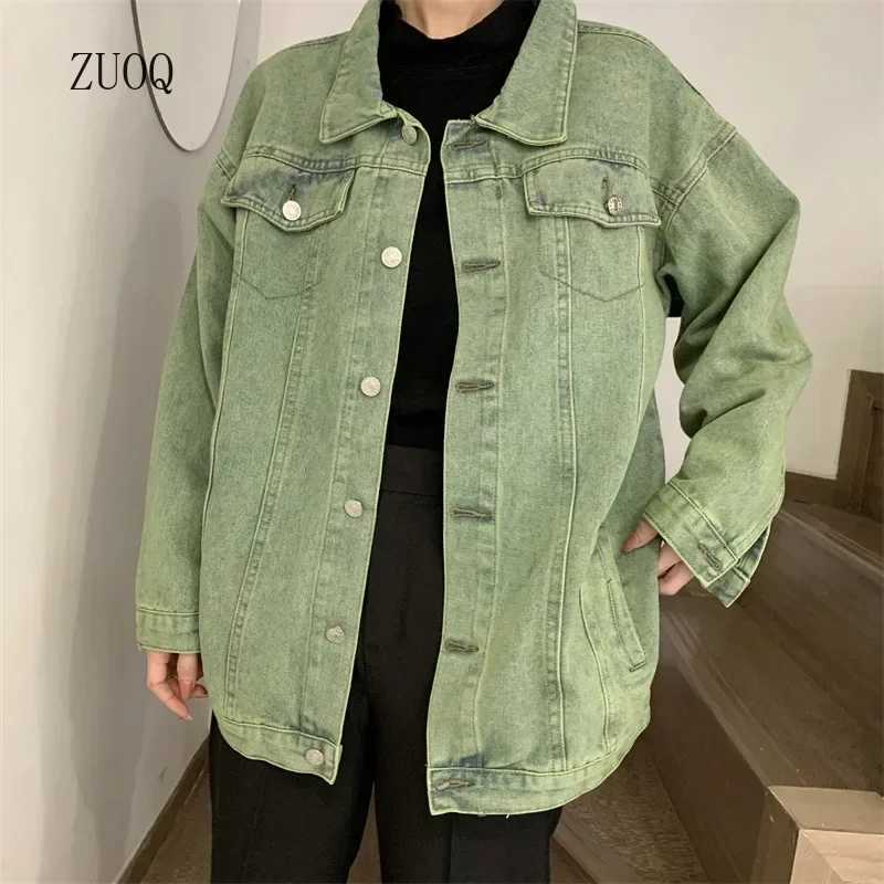 New Denim Jacket Men and Woman Harajuku Loose Jeans Jackets Korean Female High Street Green Washed Fashion Coats Male M260309