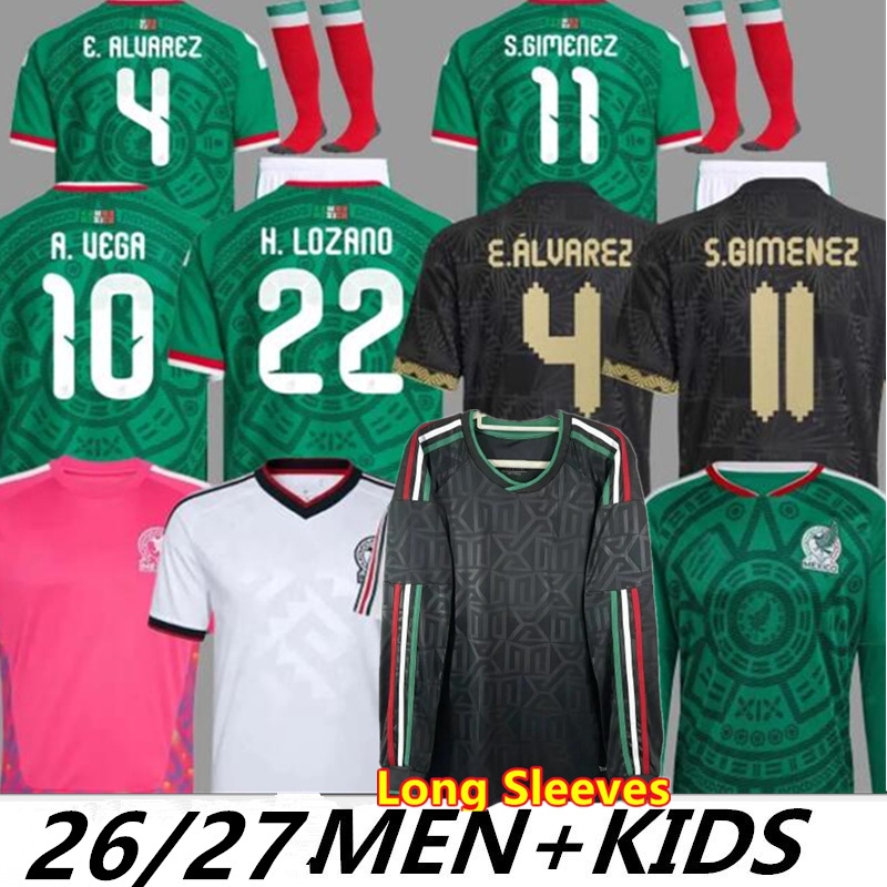 Mexica 2025 Gold Cup RAUL LOZANO 2026 World Cup home fans player kits kids football shirt E.ALVAREZ S.GIMENEZ A. VEGA chicharito MEXICAN Maillot football mexique third