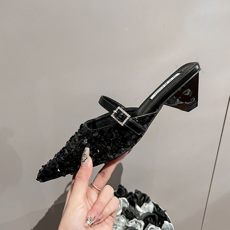 Colorful Bling er Slide Sandals Women 2025 Summer Sexy Pointed Toe Women Slippers Elegant Low Heeled Mules Loafers 250322