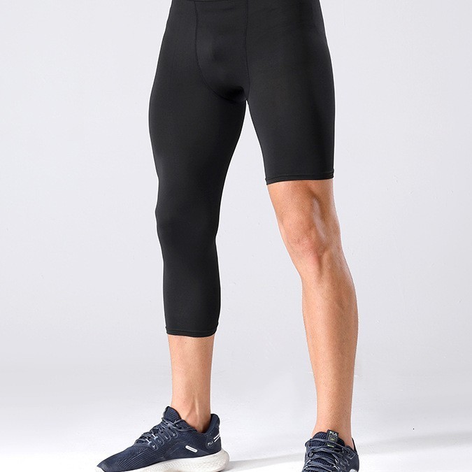 High-elasticity mens 7/8 length compression tights fitness sports gear autumn and winter quick-dry basketball base layer pants popular for running2511