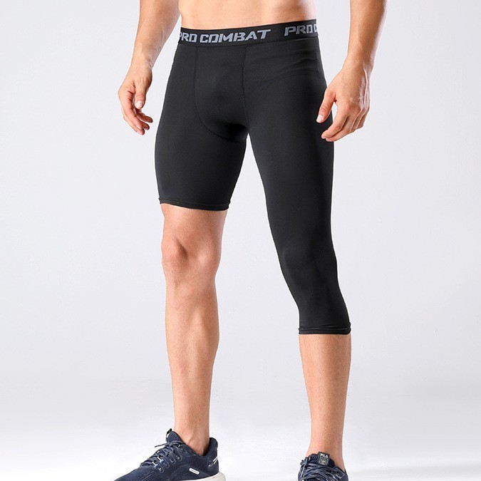 High-elasticity mens 7/8 length compression tights fitness sports gear autumn and winter quick-dry basketball base layer pants popular for running2511