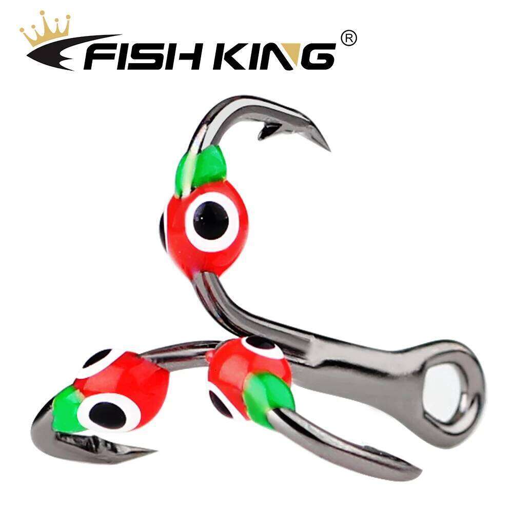 FISH KING 0.4/0.6/0.8g Ice Hooks Hard Lure High Carbon Steel Barbed Treble Fishhooks For Winter Carp Bass Fishing S260305