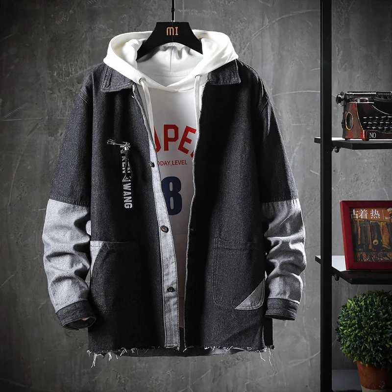 Denim Coat Mens Trendy Students Handsome 2021 New Spring and Autumn Korean Embroidery Street Hip Hop Denim Jacket Clothes M260309