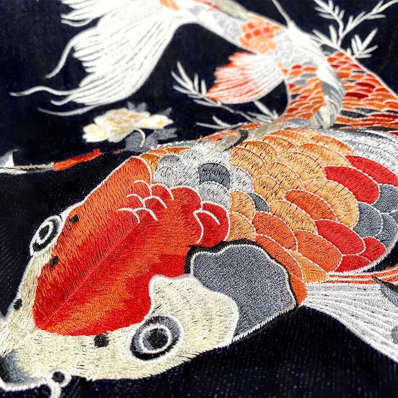 Denim Jacket Man Vintage Embroidery Jeans Jacket Women Chinese Brocaded Carp Original Denim Coat Fashion Streetwear M260309