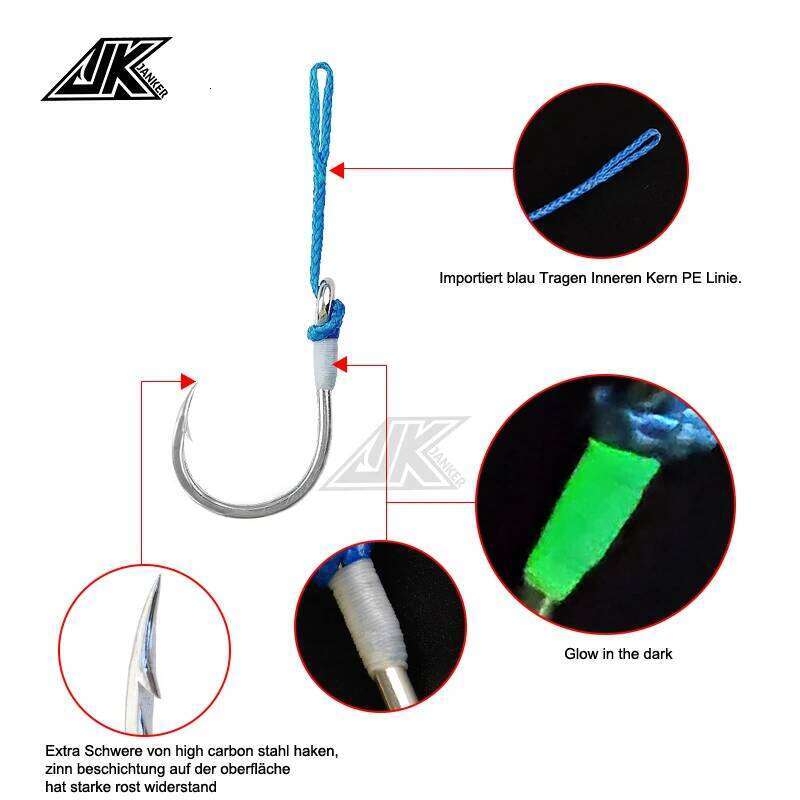 JK PAL-L Assist Spoon Saltwater 1/0-11/0 4X Circle Hooks Glow Wrap PE Blue Line high quality Sea Bait Fishing Fishhook S260305