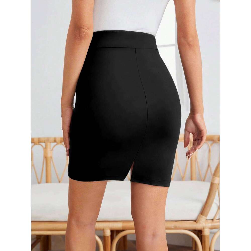 Women's Solid Color Bodycon Mini Skirt - High Waist Wide Elastic Waistband, Stretchy Durable Fabric, Non-See-Through XJ260309
