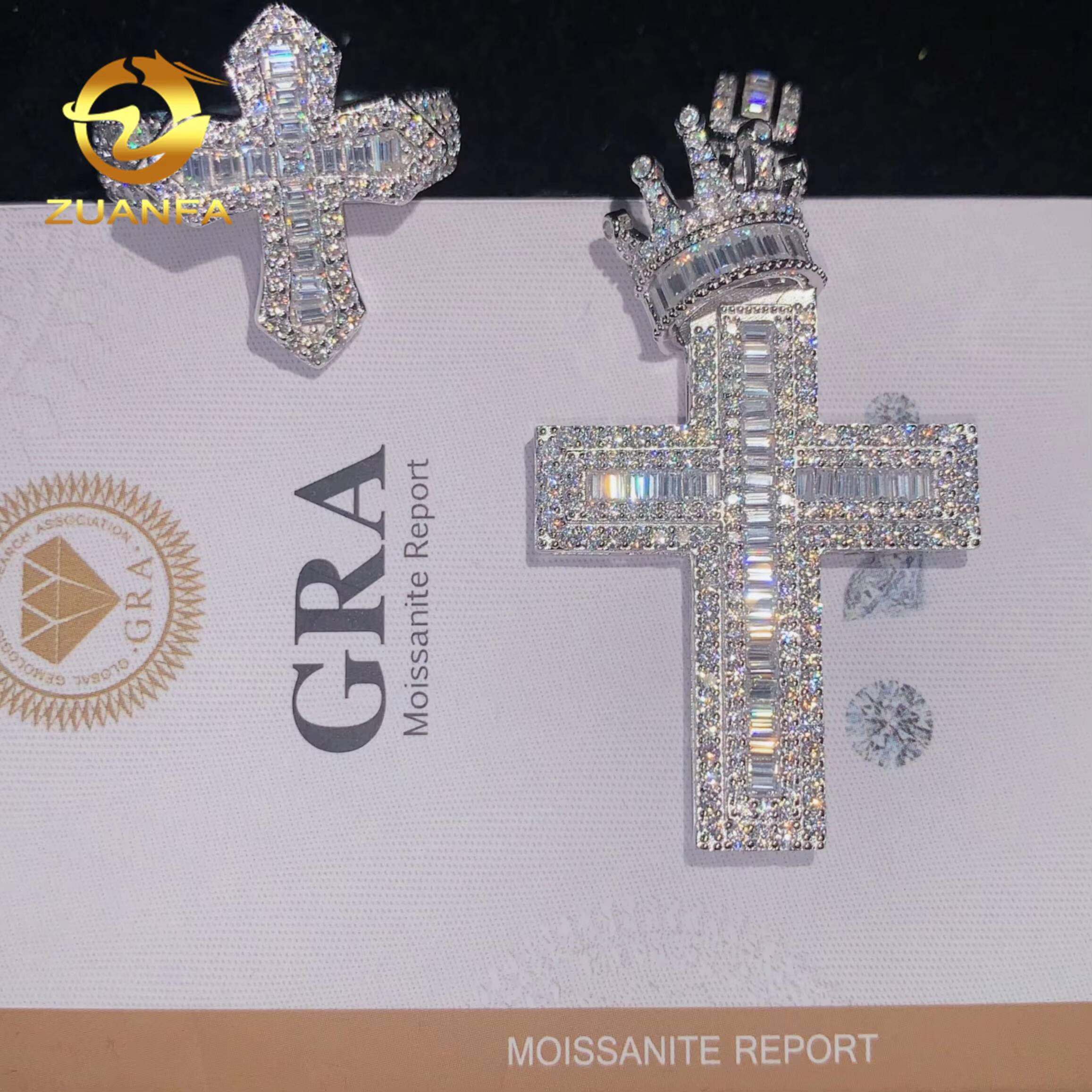 Affordable Baguette Cross Pendant Crown VVS Moissanite Pendants Iced Out Jewelry Custom Cross Pendant