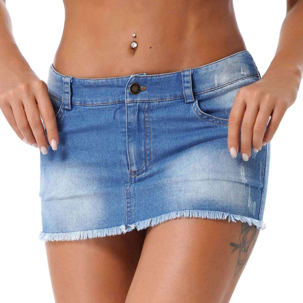 Women's Fashion Y2k Denim Mini Low Rise Sexy Pencil Short Jean Dress 90s Vintage Girls Party Skirt Female Club Streetwear XJ260309