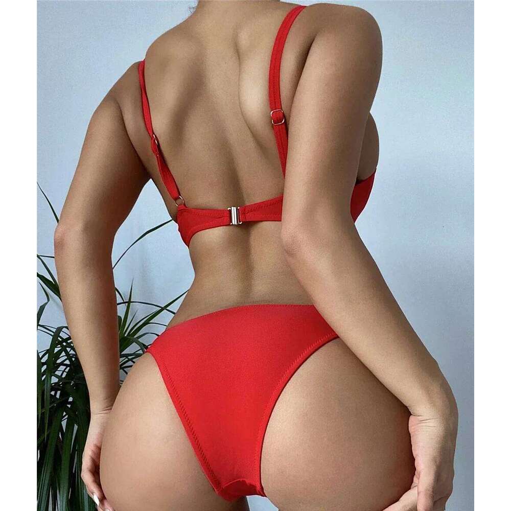 Sexy Red Push Up Swimsuits Women Bikinis Sets 2025 Mujer Swimwear Ruched High Cut Bathing Suit Biquinis Underwire Bikini Bathers XJ260206