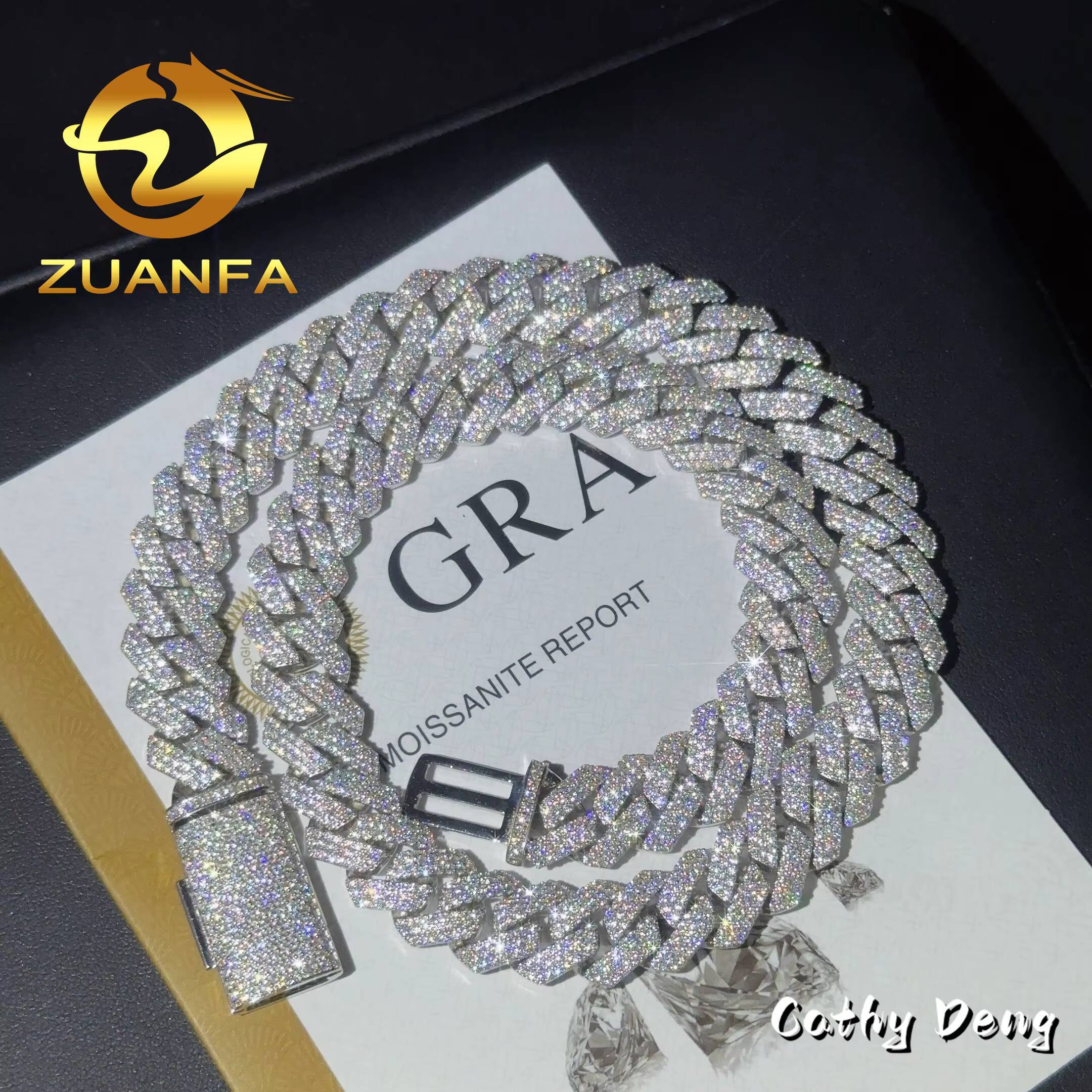 Wholesale Price 14mm 3Rows Moissanite Cuban Chain 925 Sterling Silver Iced Out VVS Men Cuban Link Chain Necklace