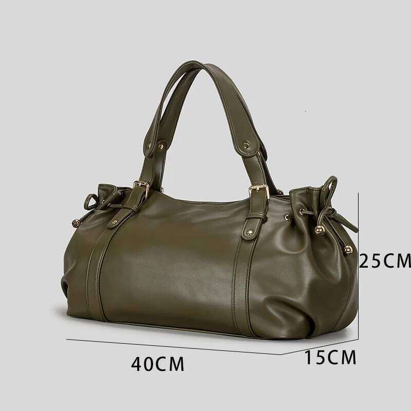 Design Large Capacity Textured Soft Crinkled Leather Tote Bag for Women Vintage Commuter Shoulder Purse H260309