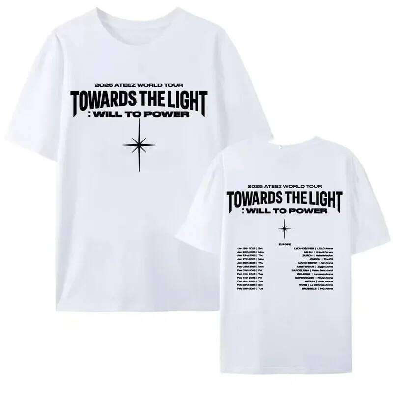 Ateez 2025 World Tour Towards the Light Will to Power T-Shirt Women's Short Flip Collar Petal Sleeve Lyocell Fiber Top XJ260306