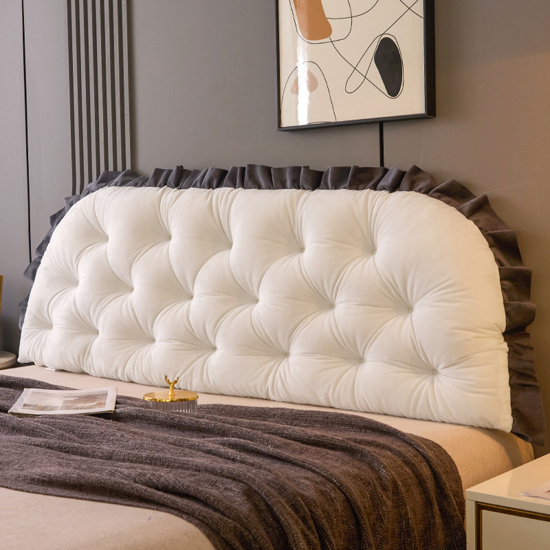 Premium bedside cushion bedroom double bed pillow milky white tatami soft bag backrest anti-collision cushion straps