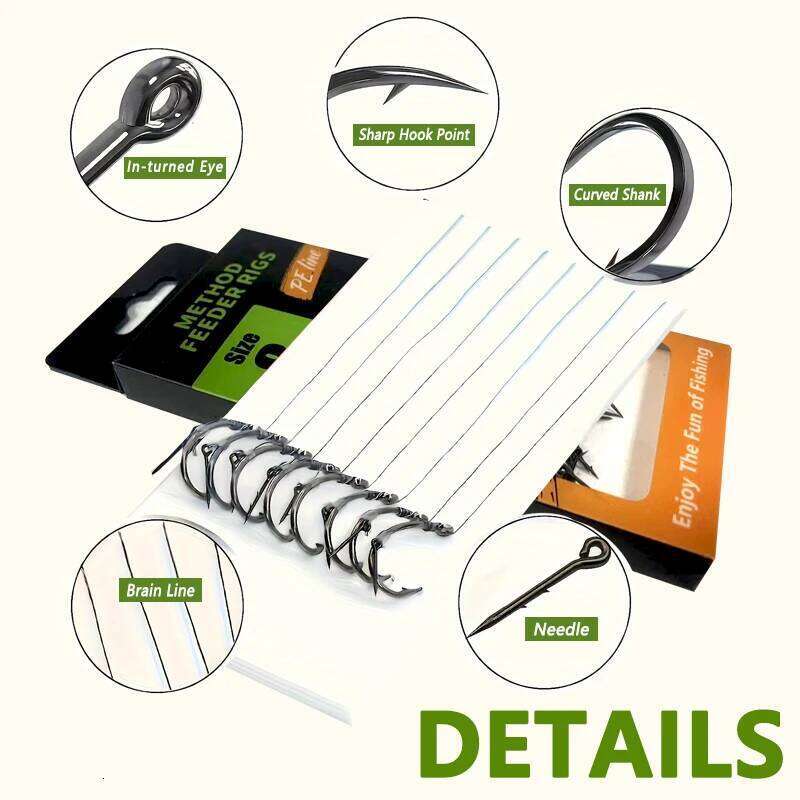 New Method Feeder Rigs - Braided Line with Barbed Hooks Size 6, 8, 10, 12 for Carp and Crucian Fishing Enthusiast S260305