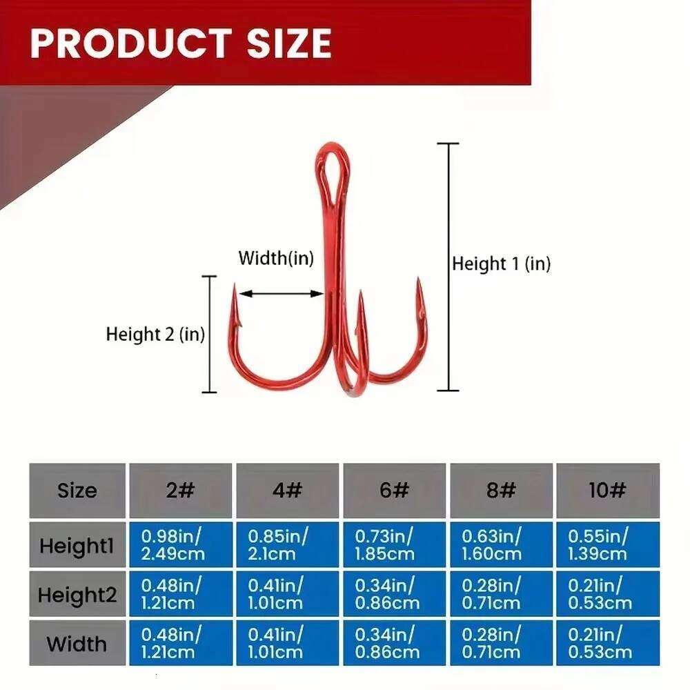 50-Piece Treble Hook Set, High-Carbon Steel Hooks, Strong Sharp, Round Bend Design, Suitable for Artificial Lures, Saltwater and Freshwater Fishing S2