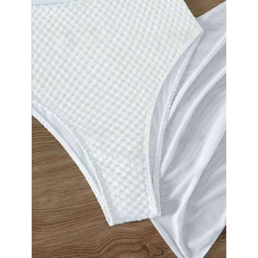 sexy white front knot hollow out swimsuits two pieces with mesh cover skirt bikinis bathing suit beach outfits biquini tankini XJ260206