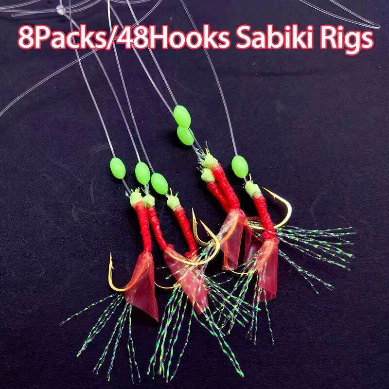 8Packs Sabiki Bait Rig Size 4-18, Glowing Beads and High Carbon Steel Hooks, Night Fishing Kit for Mackerel, Bass, S260305