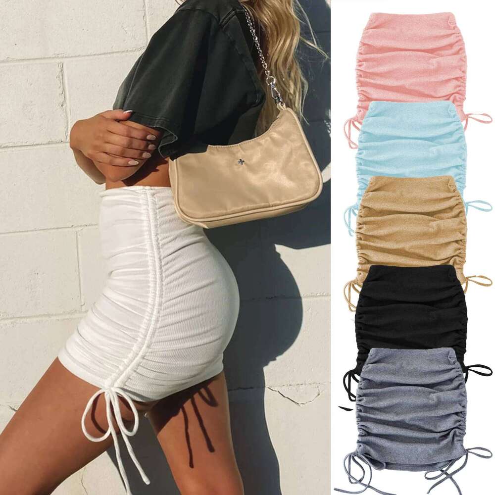 Women Summer Skirts lace-up 2022 Ladies Knitting Thread Side Draw String Elastic Corrugated Sexy Hip Adjustable Casual WSL4321 XJ260309