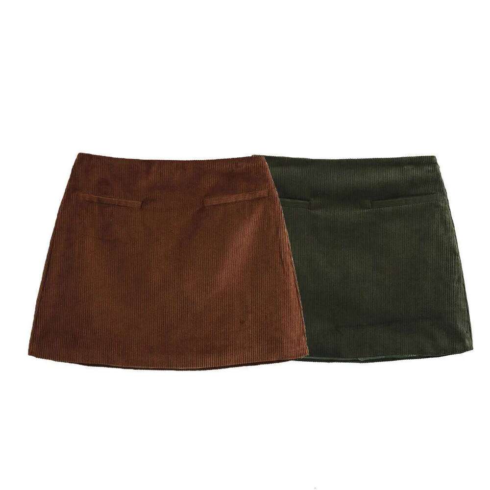 Summer Mini Vintage Luxury Clothes High Waist For Women Mirco Corduroy Skirt Pencil Skirts Preppy Style Brown XJ260309
